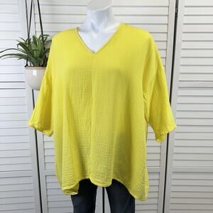 Bryn Walker Bax Tunic Top Yellow Incaberry Cotton Muslin Gauze‎ V-Neck Size XS